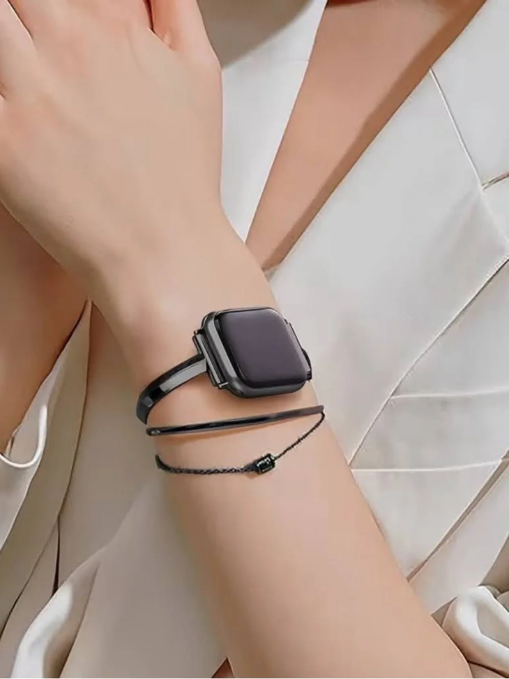 1-Tiarra Bracelet Black Polished Metal Smartwatch Band (NOT APPLE BRAND)